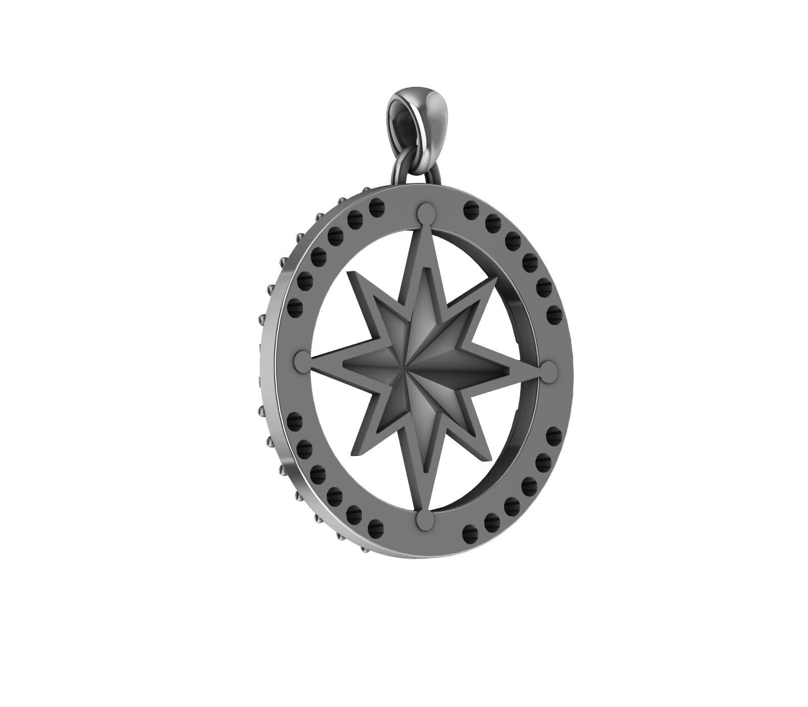  18 Karat White Gold and Sterling Diamond Sailors Compass Pendant, For you water and wind lovers. Tiffany Designer , Thomas Kurilla has not forgotten you mates. Inspired from antique sailor's compasses. A sailing lover as well. Wear this and you'll