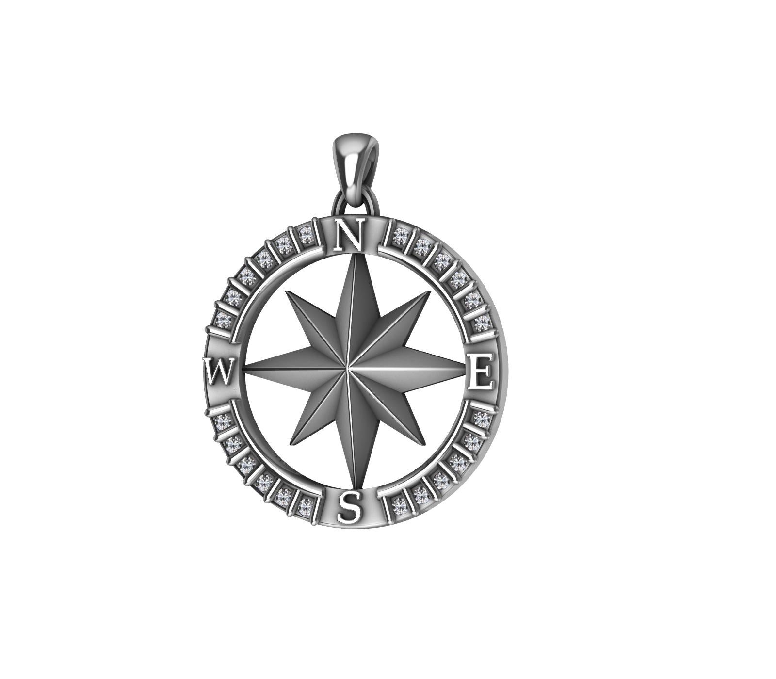 Femenino o masculino Colgante Brújula de Marinero de Oro Blanco de 18 Kilates y Diamantes de Esterlina en venta