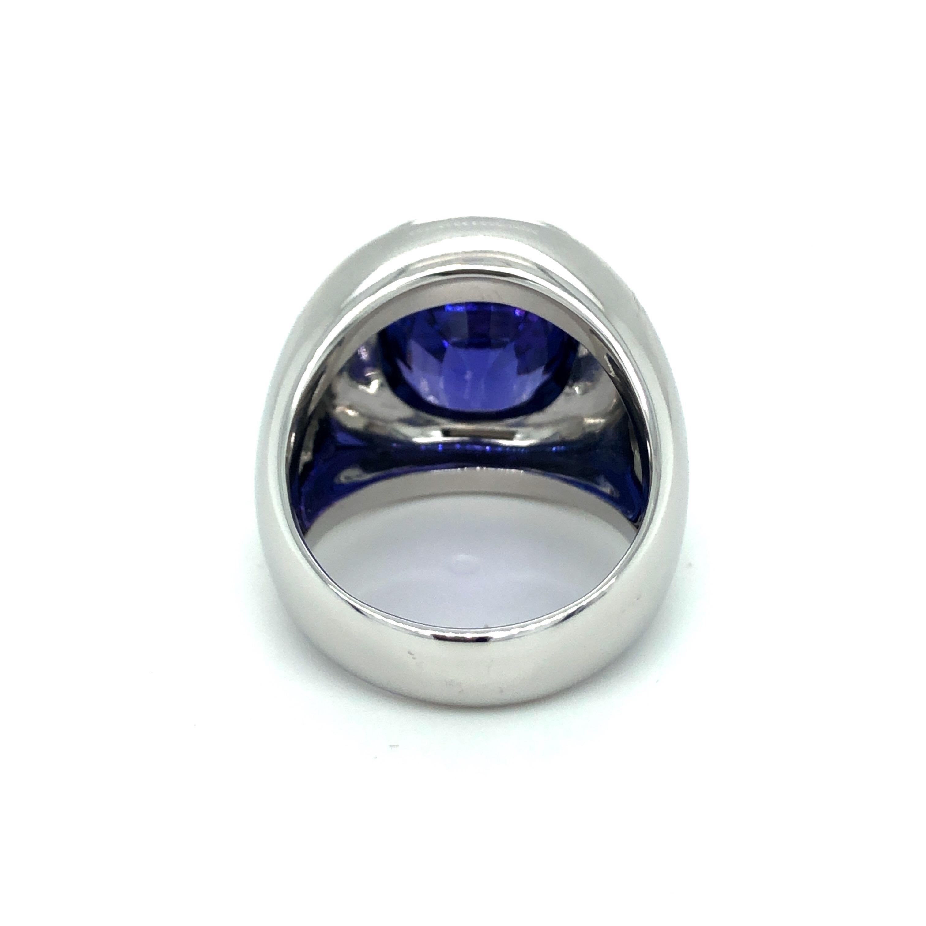 Cushion Cut 18 Karat White Gold and Tanzanite Signet Ring by Bucherer