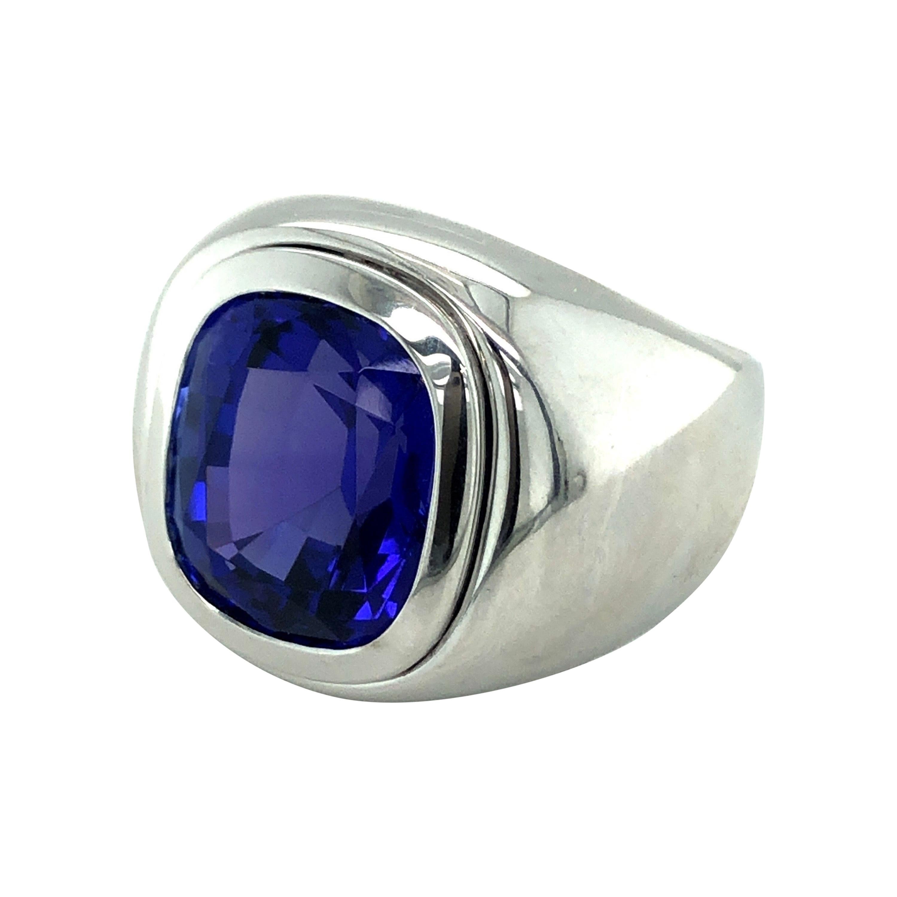 18 Karat White Gold and Tanzanite Signet Ring by Bucherer