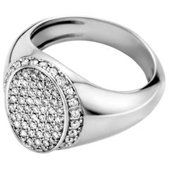 18 Karat White Gold and White Diamond Signet Ring