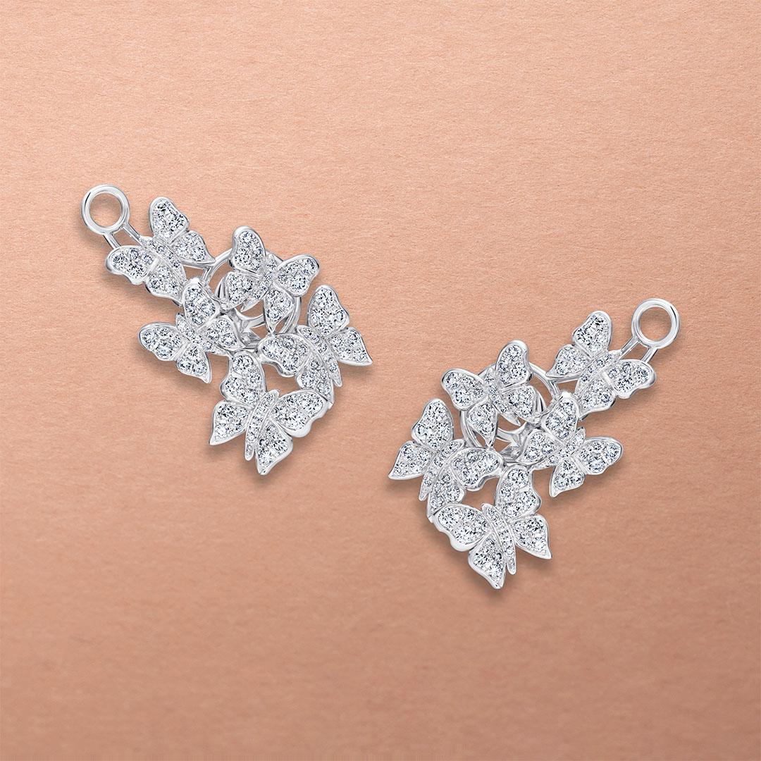 Contemporary 18 Karat White Gold and White Diamonds Butterfly Earrings For Sale
