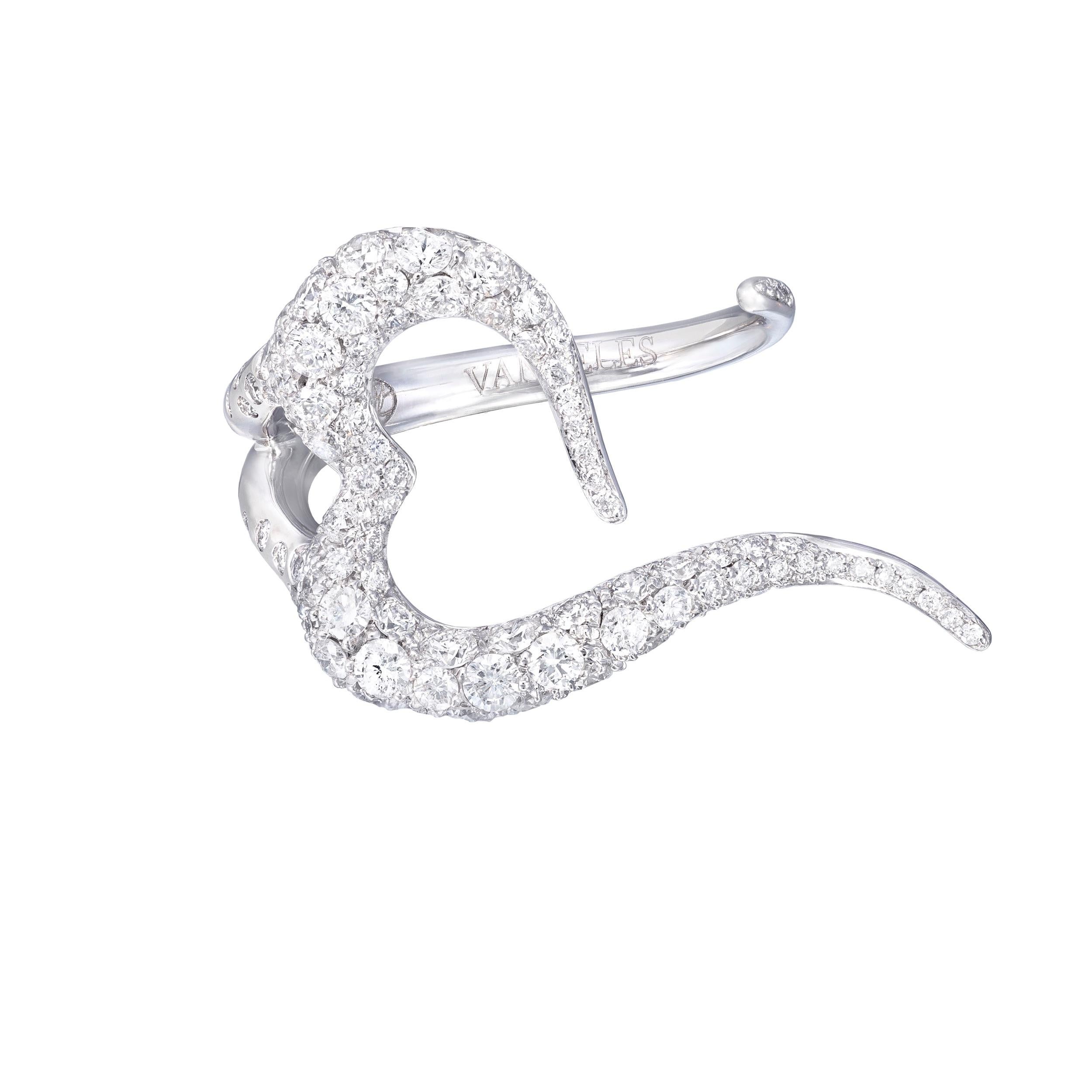 Women's 18 Karat White Gold and White Diamonds Heart Shaped Cocktail Ring For Sale