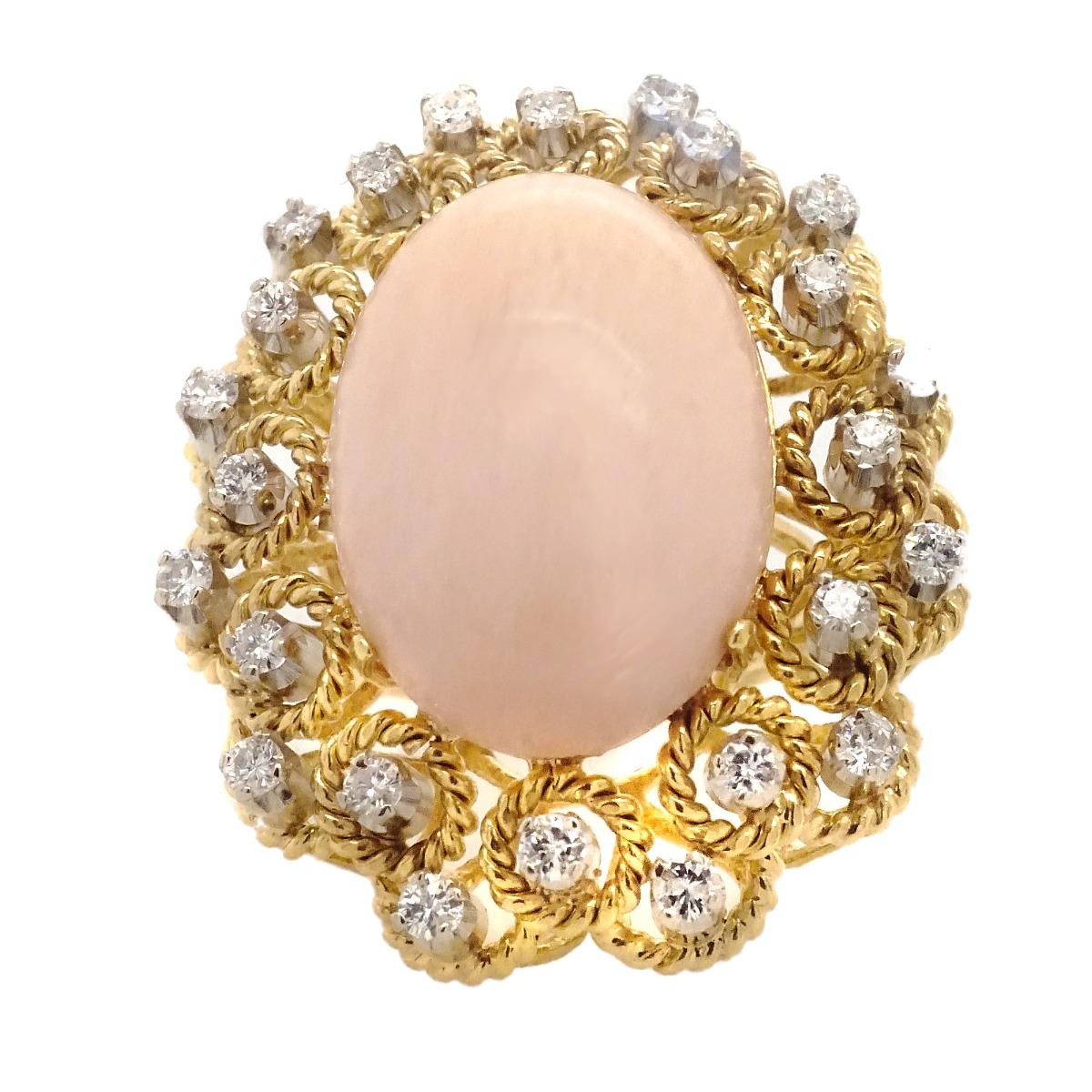 Women's 18 Karat White Gold Angel Skin Coral Diamond Flower Ring