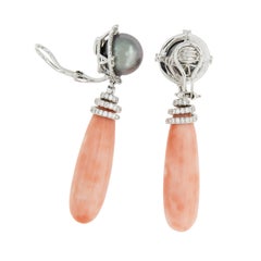 18 Karat White Gold Angelskin Coral and Tahitian Gray Pearl Earrings by Assael
