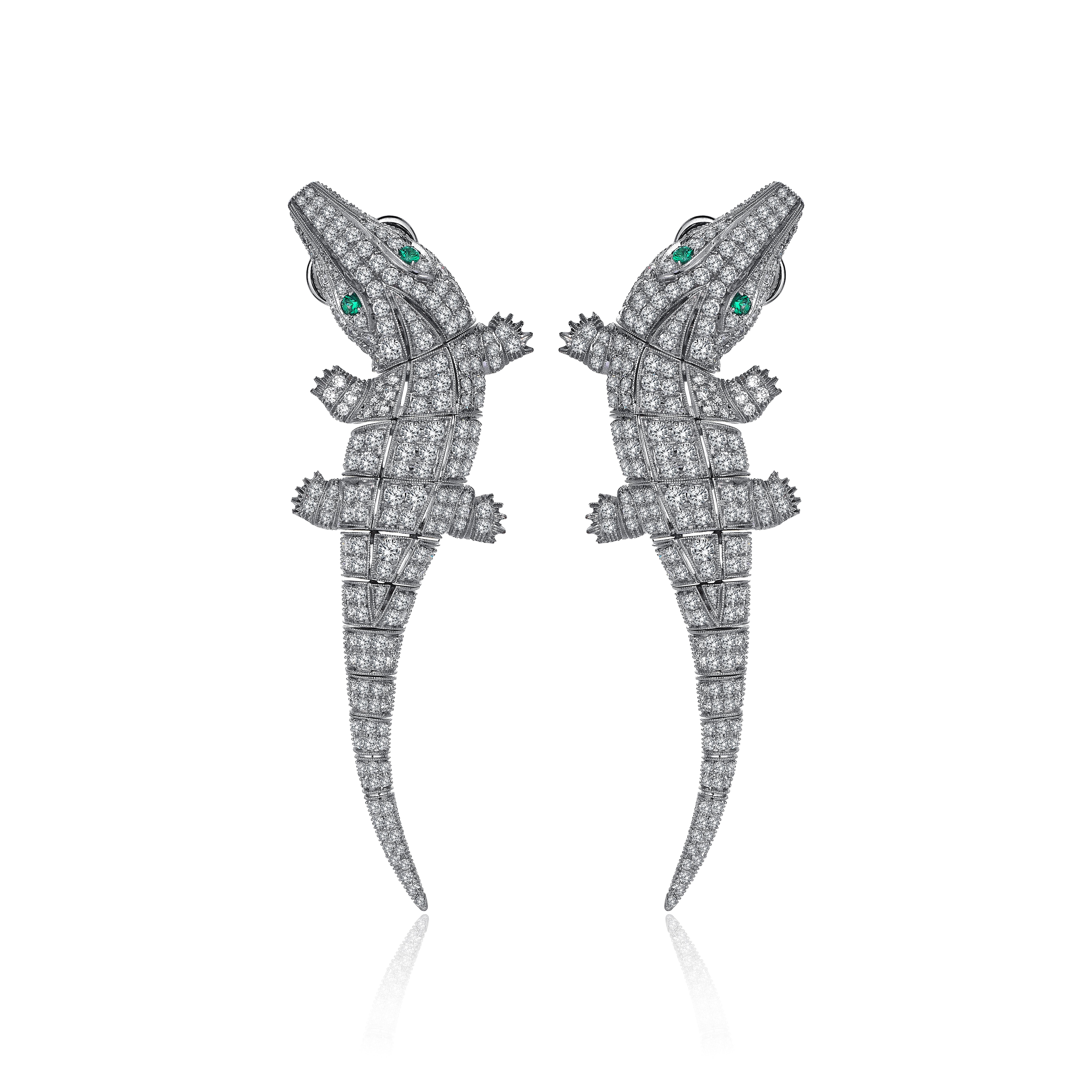 Contemporary 18 Karat White Gold Monan Another World 4.98 Carat Crocodile Earring For Sale