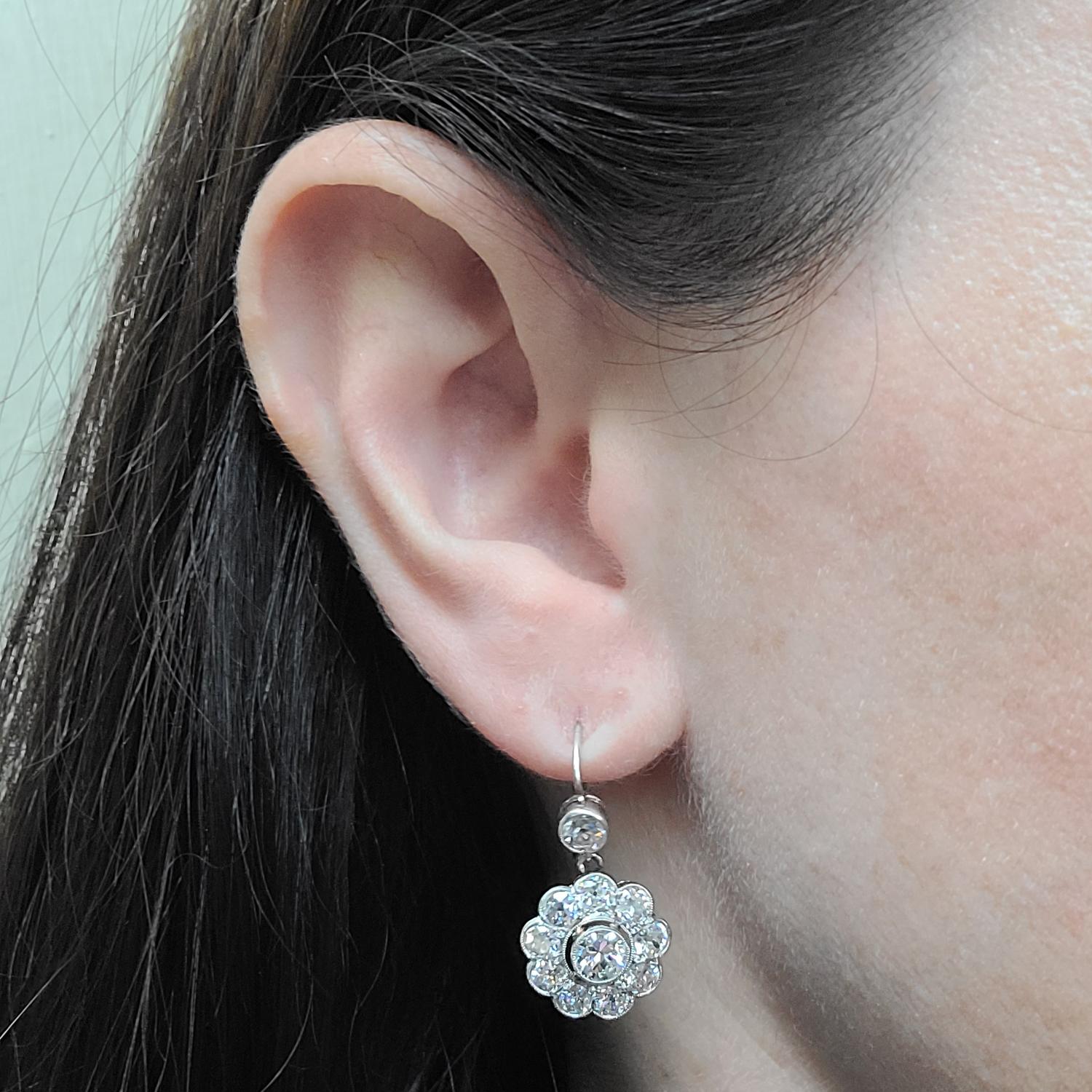 diamond cluster drop earrings