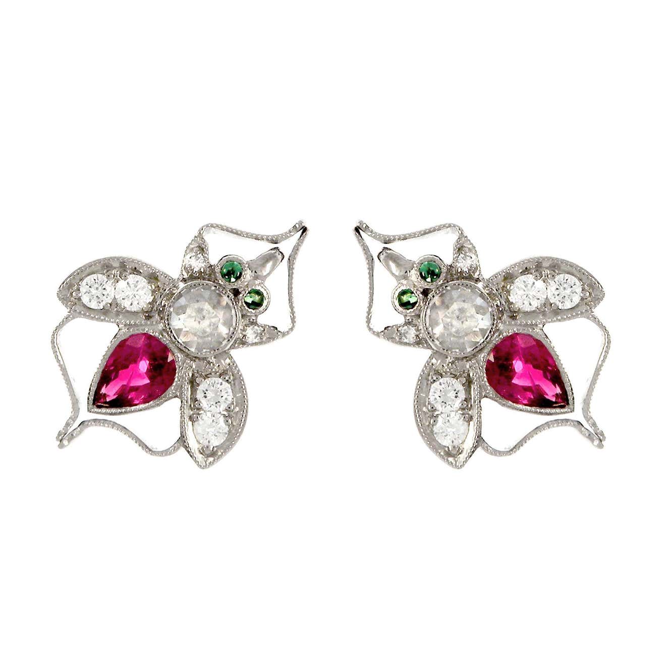 18 Karat White Gold Antique Ruby Bee Stud Earrings For Sale at 1stDibs ...