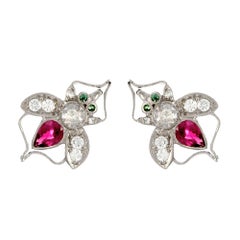 18 Karat White Gold Antique Ruby Bee Stud Earrings