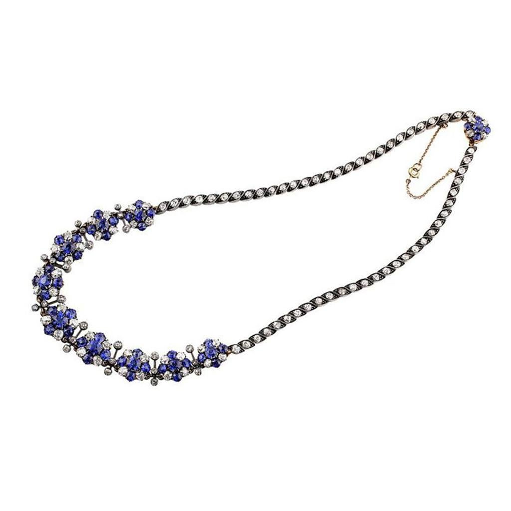 Stunning circa 1890 antique 18k white gold floral sapphire and diamond necklace. AGL Certified. 

All information provided for your trust and comfort.