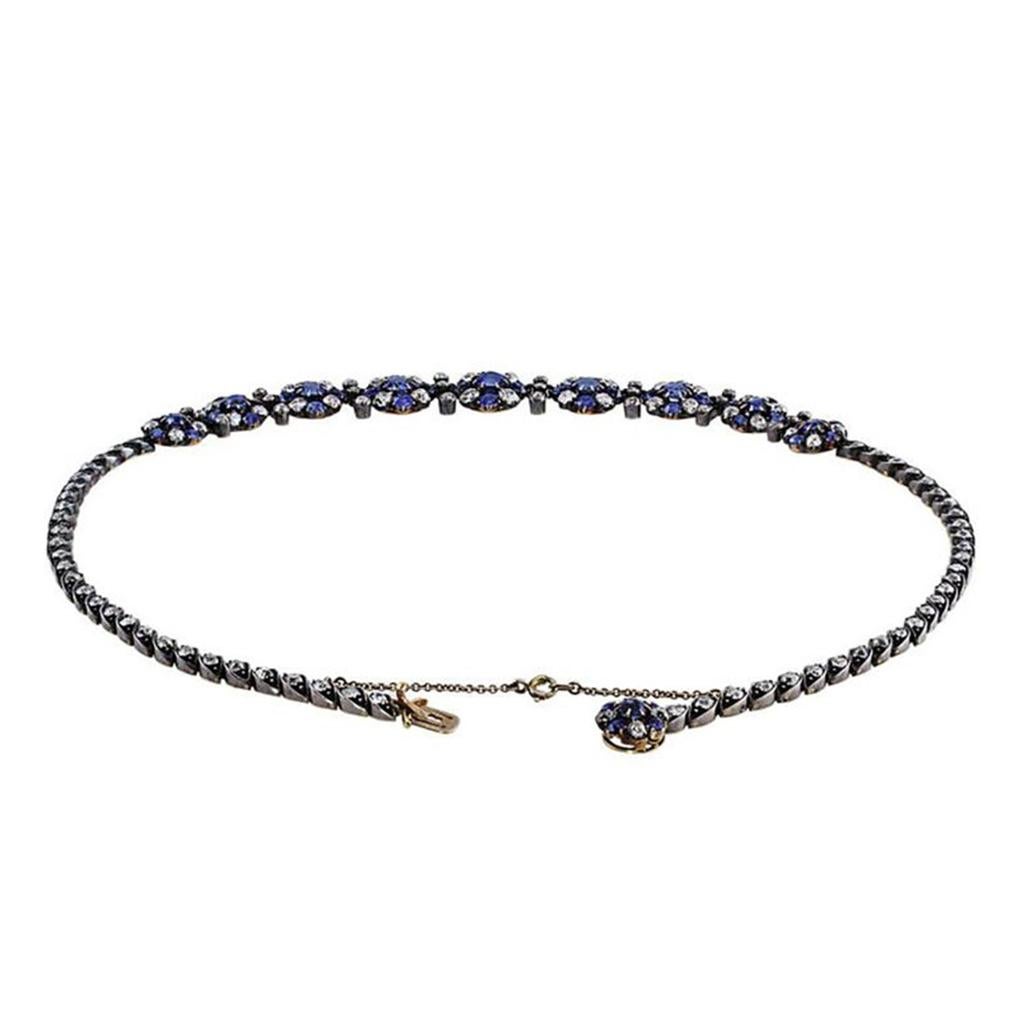 18 Karat White Gold Antique Sapphire Necklace AGL Certified In Excellent Condition For Sale In La Jolla, CA