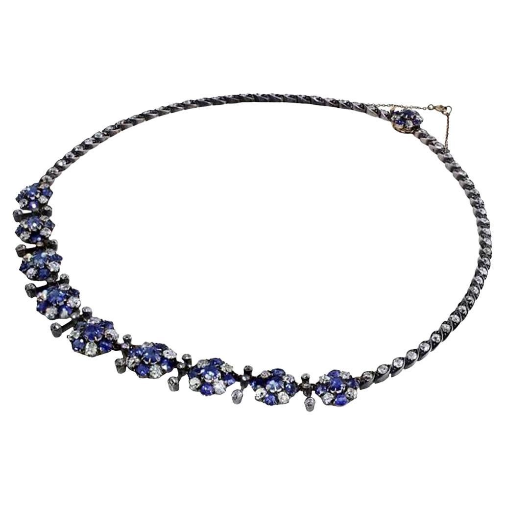 18 Karat White Gold Antique Sapphire Necklace AGL Certified For Sale