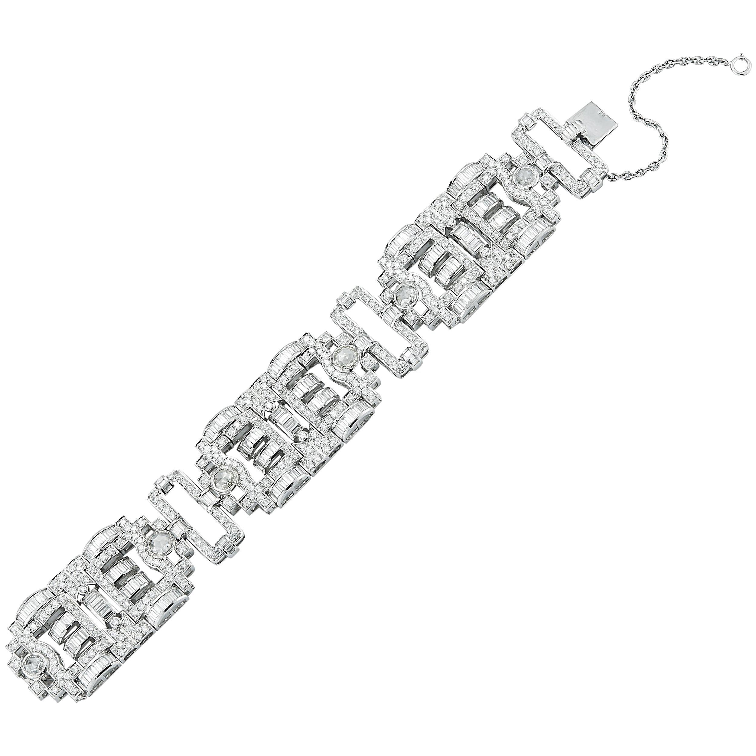 18 Karat White Gold Antique Style Diamond Bracelet For Sale