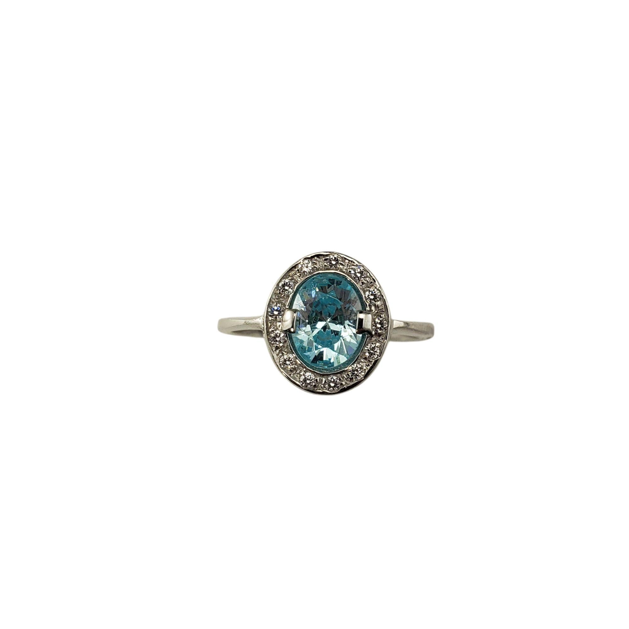 18 Karat White Gold Aquamarine and Cubic Zirconia Halo Ring Size 8 #21697