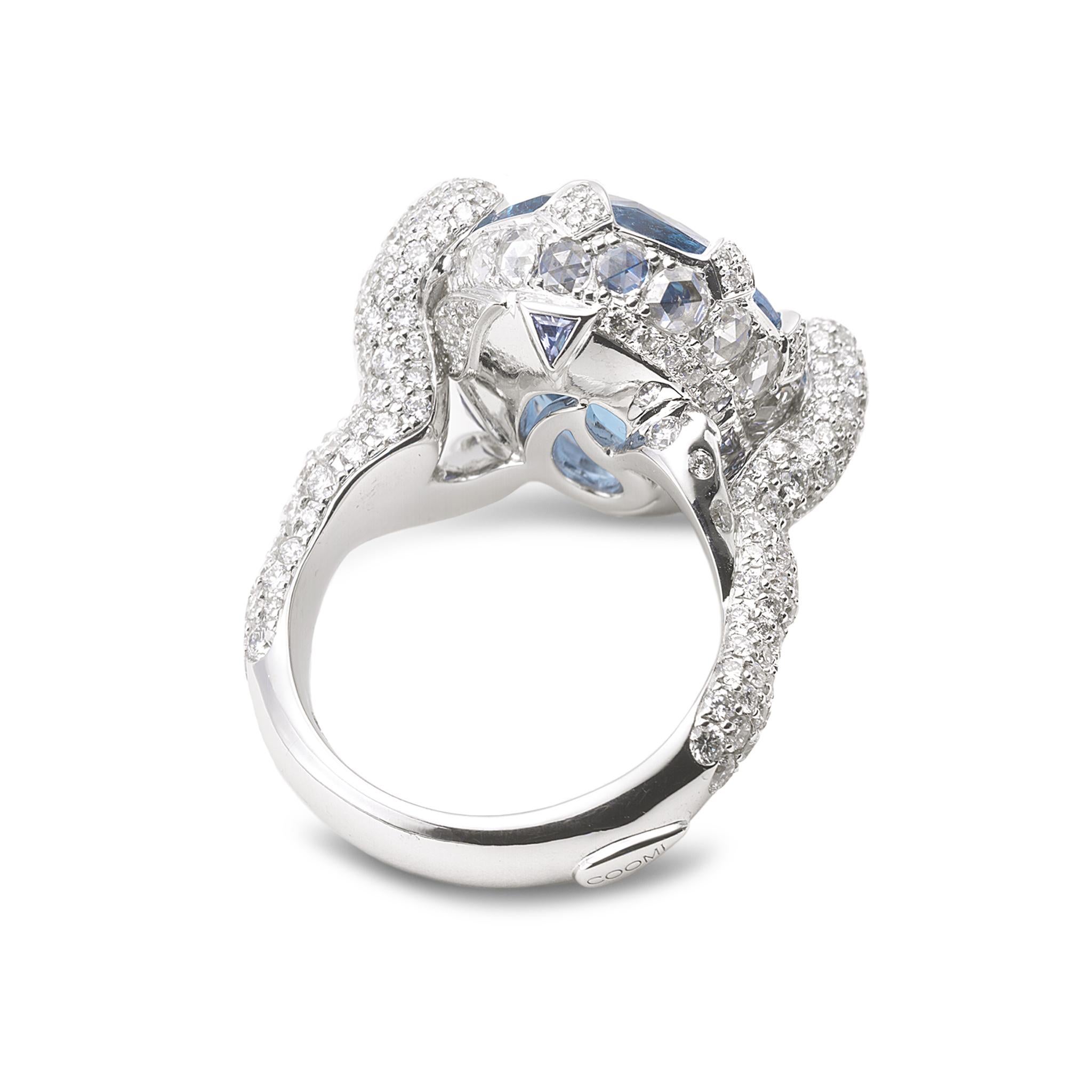 18 Karat White Gold Aquamarine and Diamond Cocktail Ring In New Condition For Sale In Secaucus, NJ