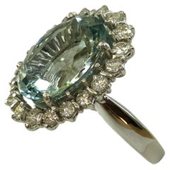 18 Karat White Gold Aquamarine and Diamond Ring