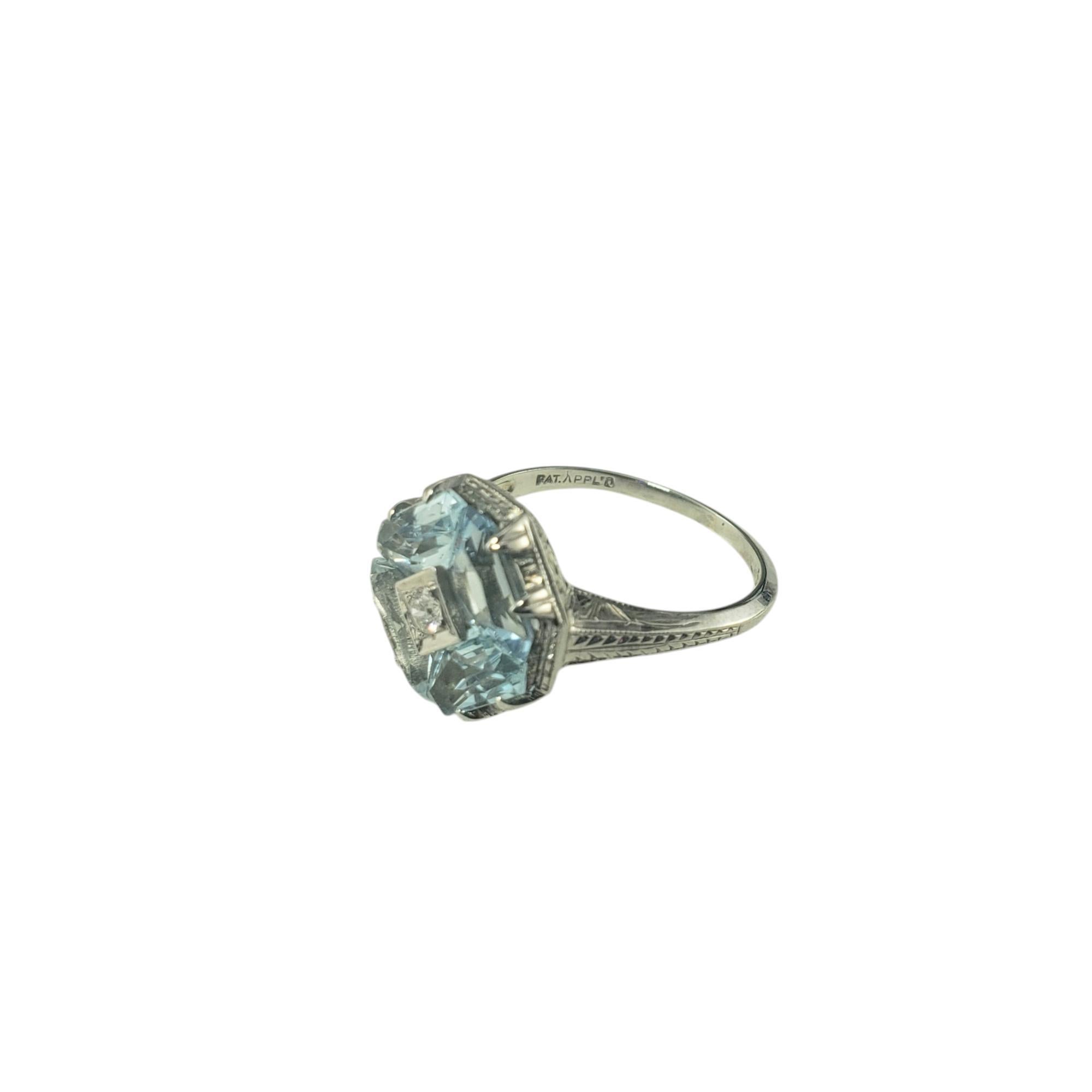 Anillo de oro blanco de 18 quilates con aguamarina y diamantes talla 6.5  #19732 Contemporáneo