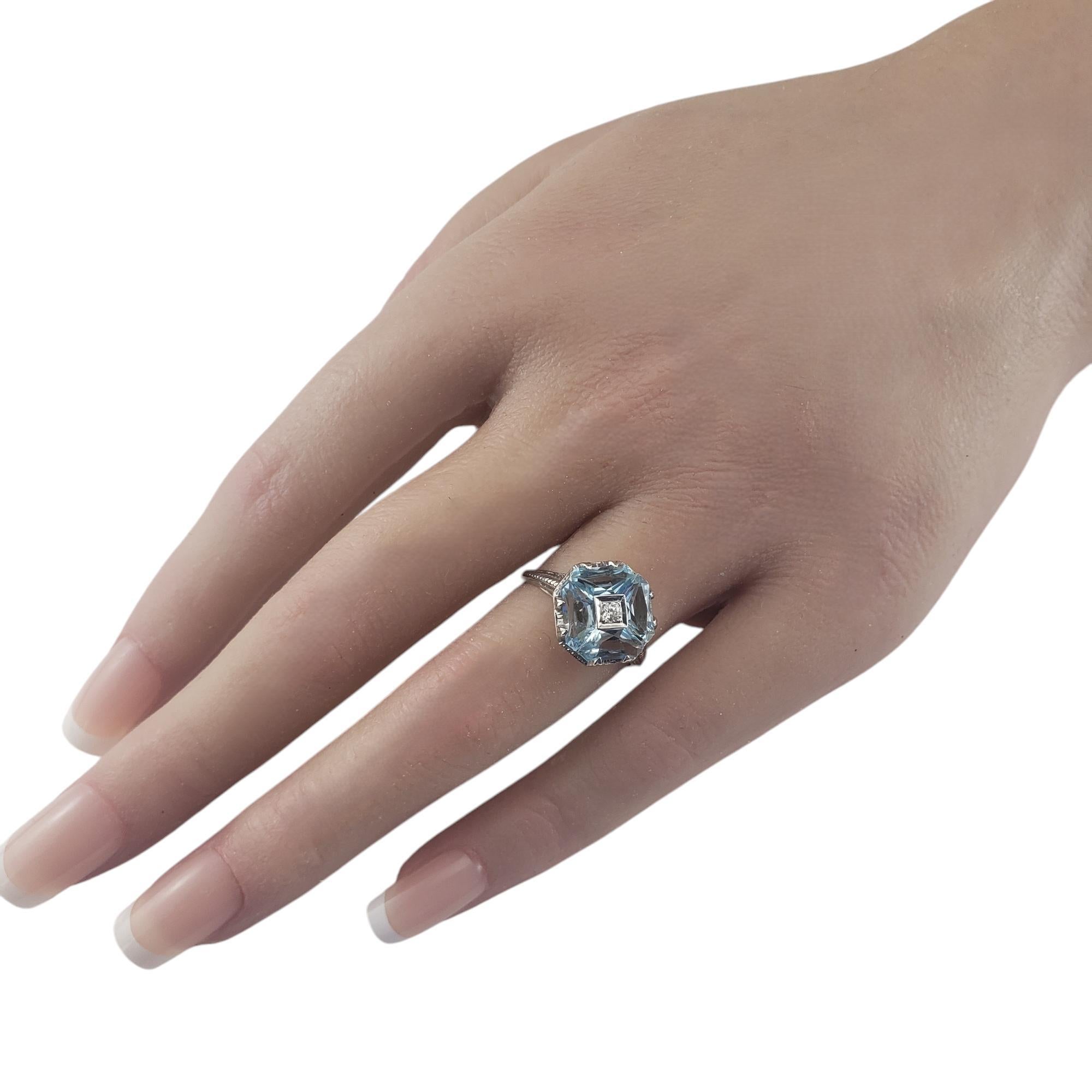 Anillo de oro blanco de 18 quilates con aguamarina y diamantes talla 6.5  #19732 1