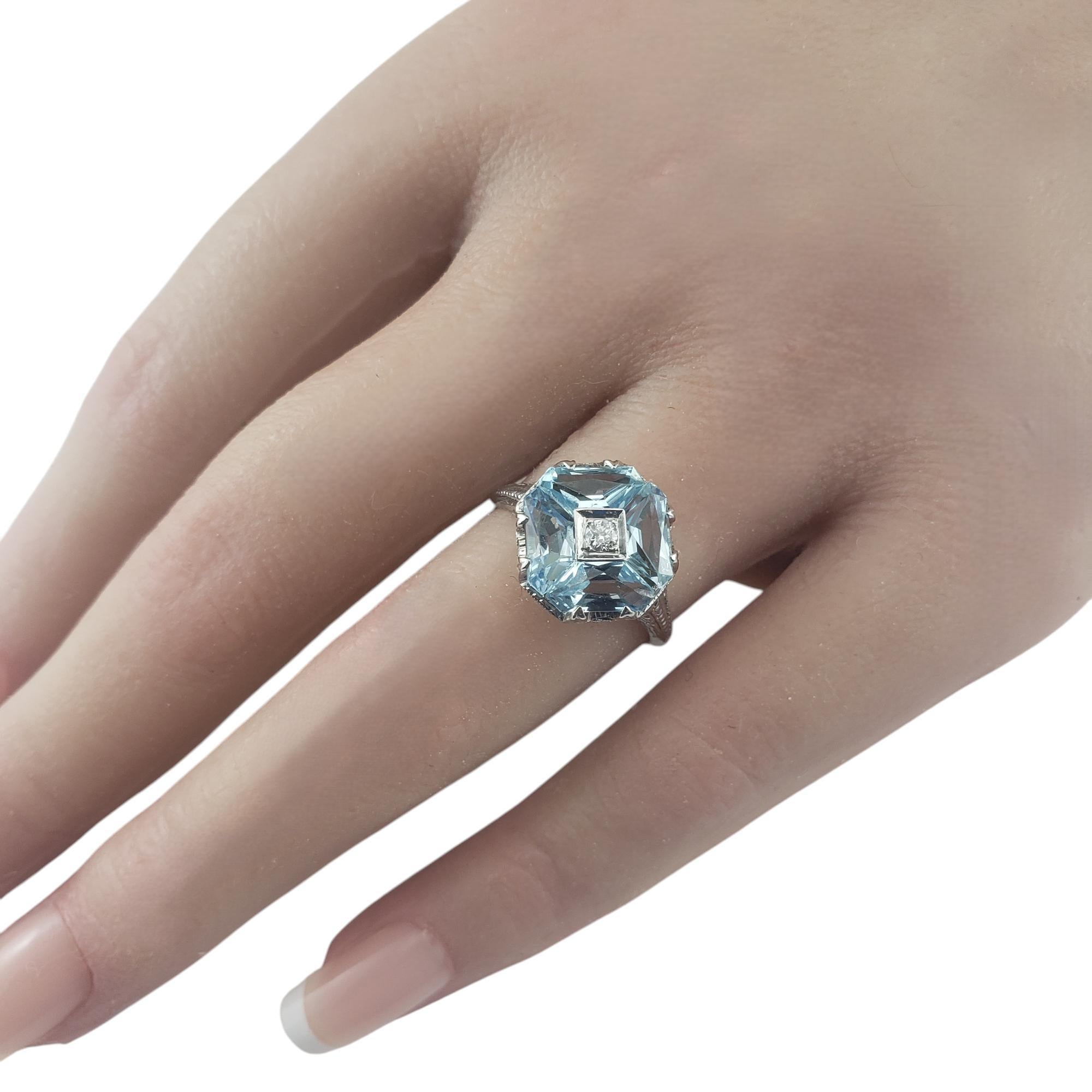 Anillo de oro blanco de 18 quilates con aguamarina y diamantes talla 6.5  #19732 2