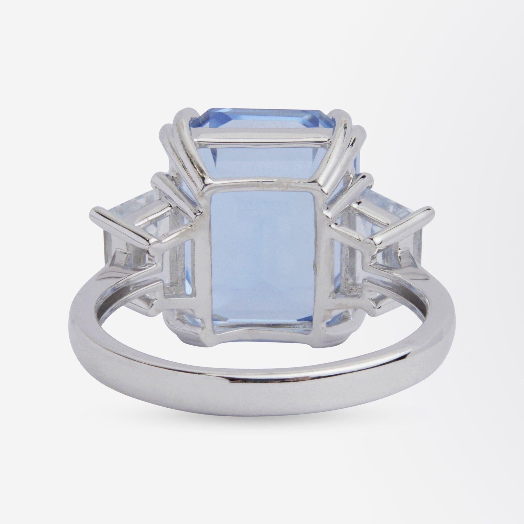 Emerald Cut 18 Karat White Gold, Aquamarine and White Sapphire Cocktail Ring For Sale