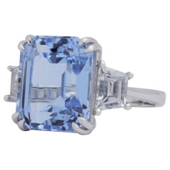 18 Karat White Gold, Aquamarine and White Sapphire Cocktail Ring
