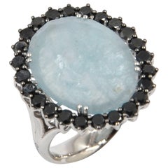 18 Karat White Gold Aquamarine Black Diamonds Garavelli Ring