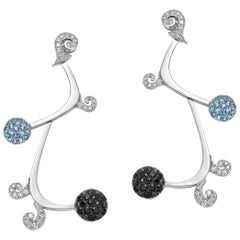 18 Karat White Gold Aquamarine Black Spinel and Diamonds Earrings by Niquesa