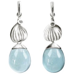 Boucles d'oreilles contemporaines en or blanc 18 carats avec topazes amovibles