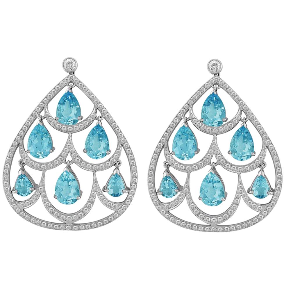 3.25 Carat Aquamarine and Diamond 18k White Gold Heart Shaped