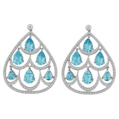 18 Karat White Gold Aquamarine Diamond Chandelier Earrings