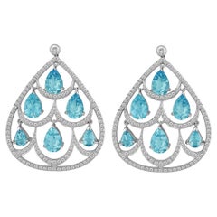 18 Karat Weißgold Aquamarin-Diamant-Kronleuchter-Ohrringe