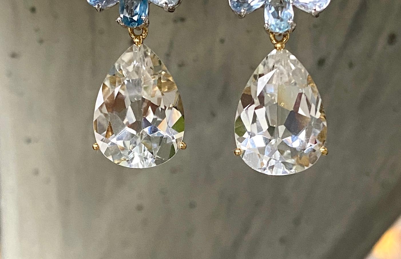 18 Karat White Gold Aquamarine Diamond White Topaz Drop Dangle Earrings In New Condition For Sale In New York, NY