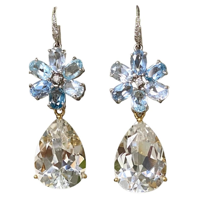 18 Karat White Gold Aquamarine Diamond White Topaz Drop Dangle Earrings For  Sale at 1stDibs | white topaz drop earrings