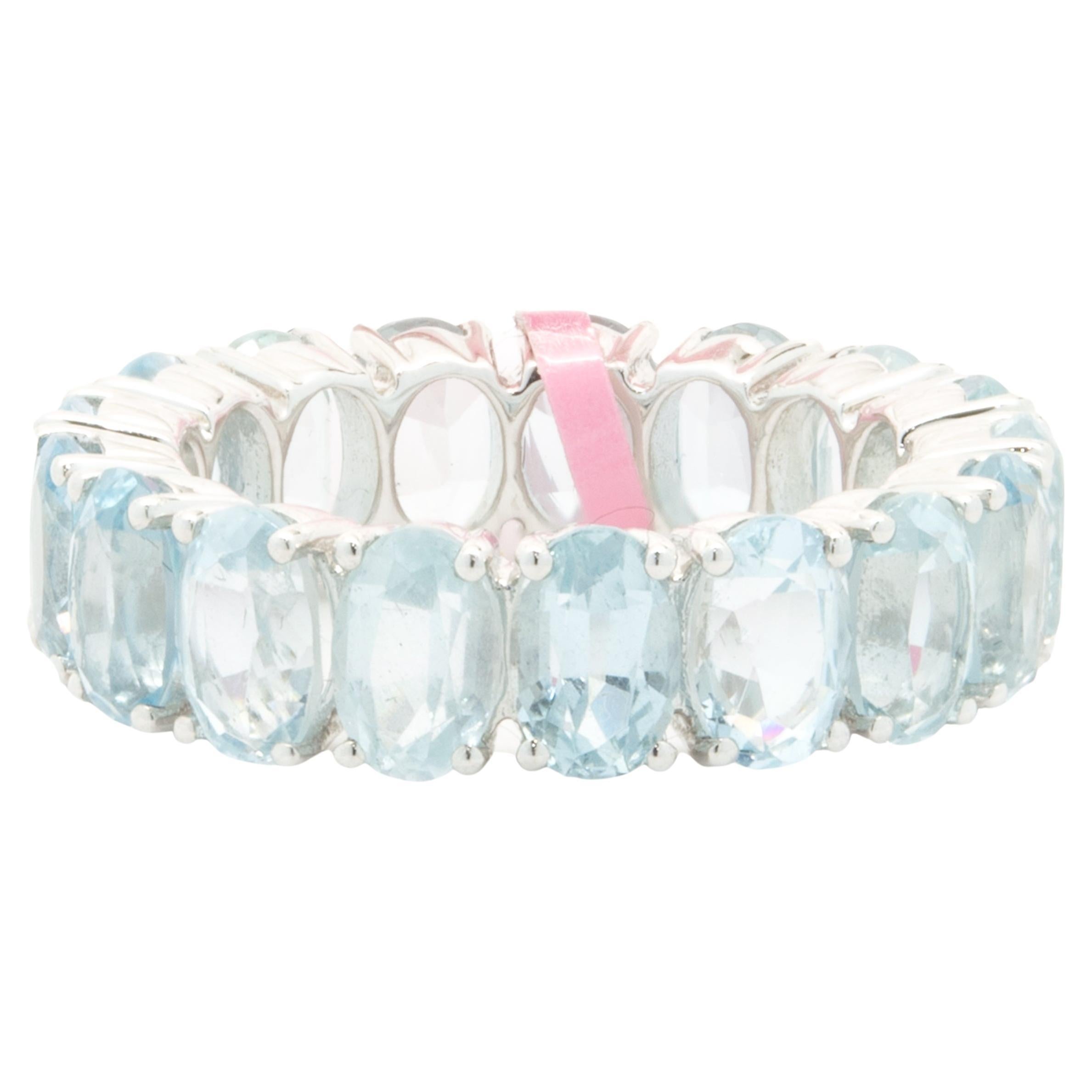 14 Karat White Gold Aquamarine Eternity Band For Sale