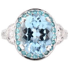 18 Karat White Gold Aquamarine, Paraiba Tourmaline, and Diamond Ring
