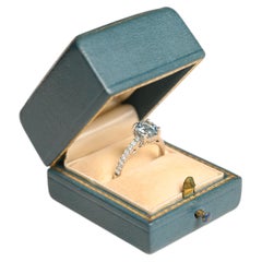 0.90 Carat Aquamarine Engagement Ring. Round Brilliant Diamond 18K White Gold