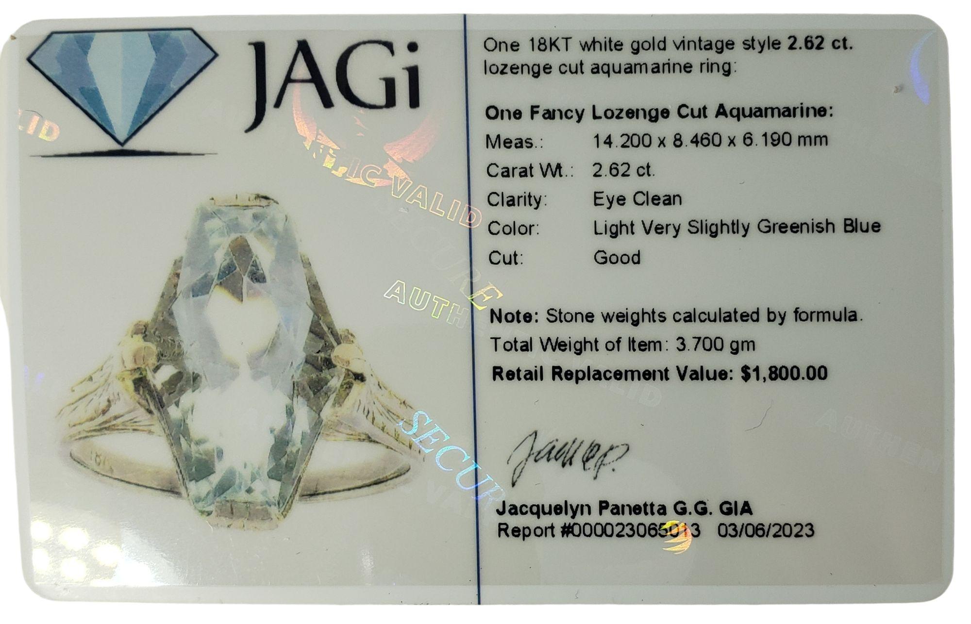 Bague aigue-marine en or blanc 18 carats #14037 en vente 1