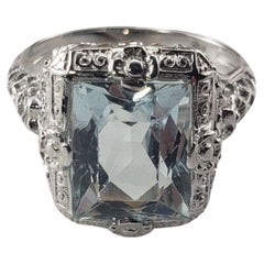 18 Karat White Gold Aquamarine Ring Size 7 #15066