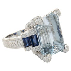 18 Karat White Gold Aquamarine, Sapphire, and Diamond Cocktail Ring