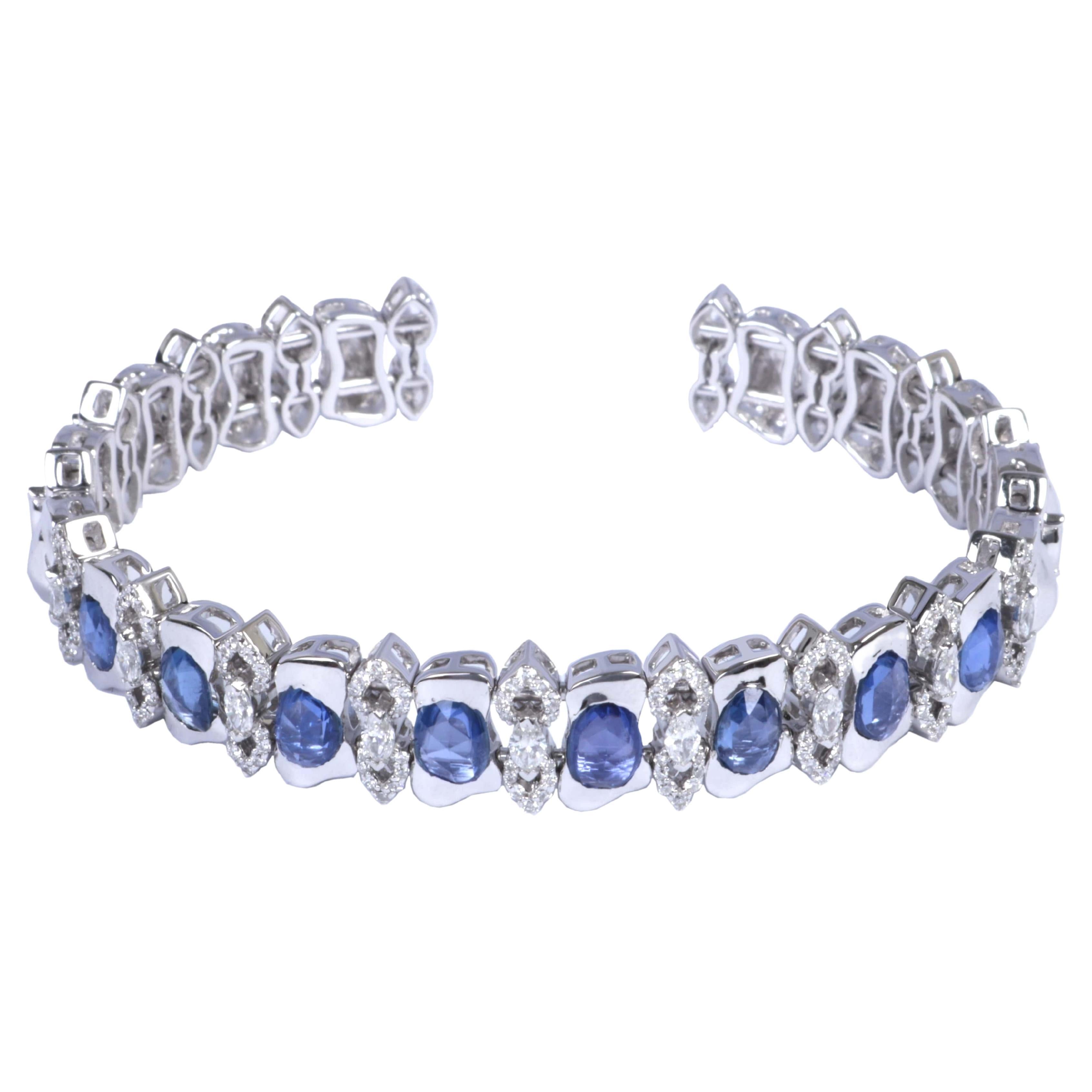 18 Karat White Gold Arabesque Bracelet with Blue Sapphires