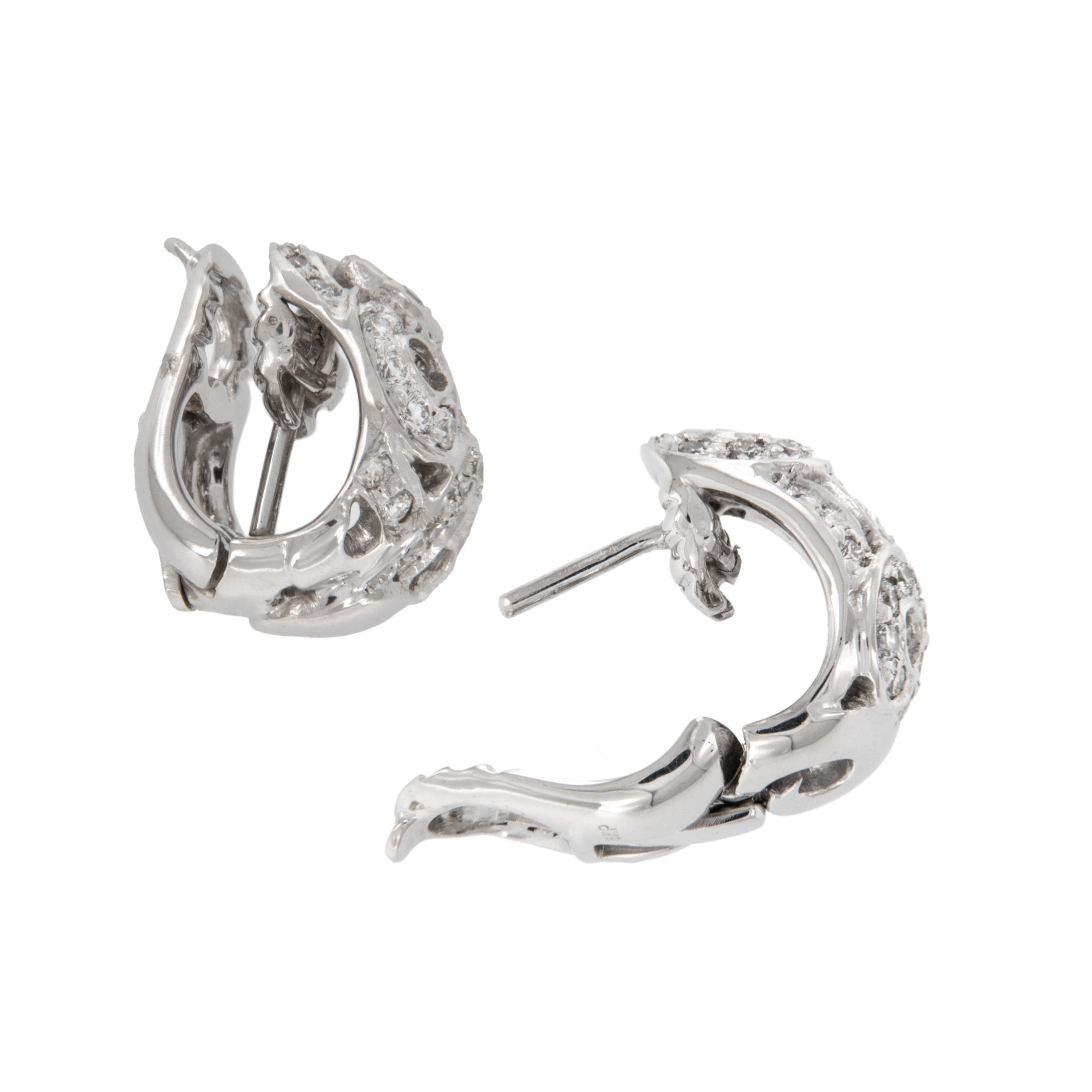 Contemporary 18 Karat White Gold Arabesque Collection Diamond Hoop Earrings by Gemveto For Sale