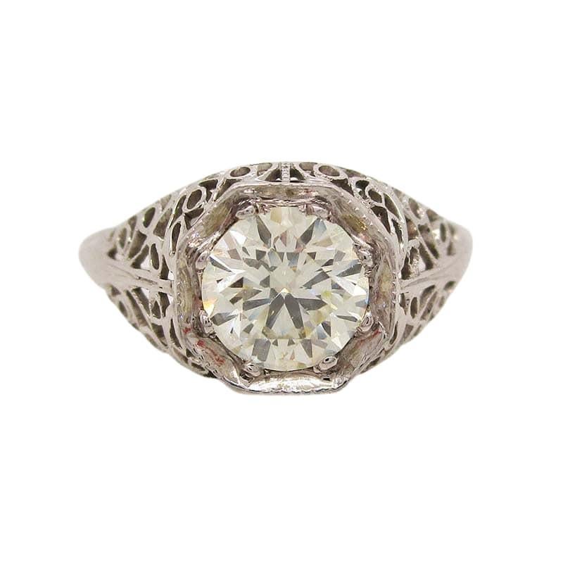 18 Karat White Gold Art Deco 1920 Filigree Diamond Engagement Ring