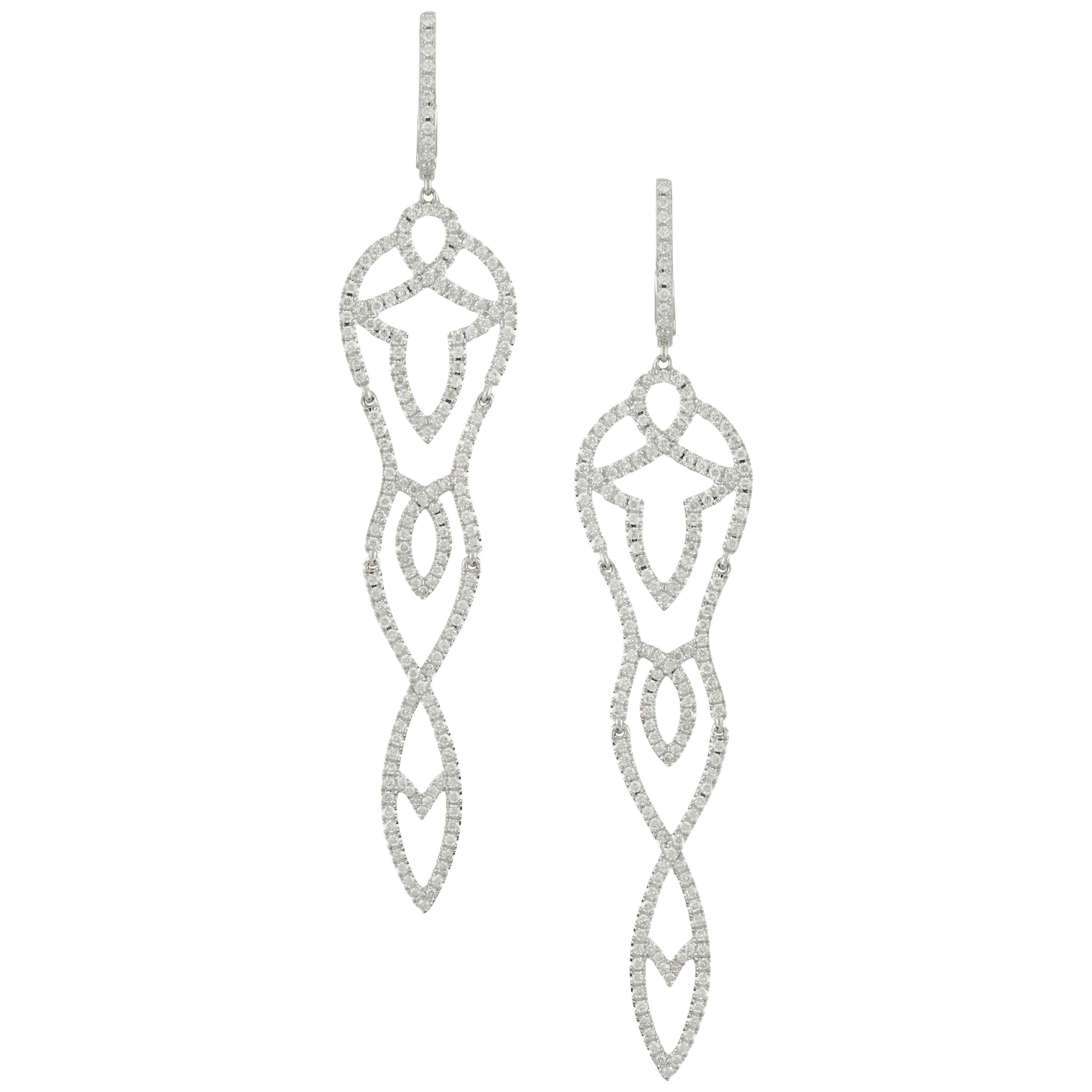 18 Karat White Gold Art Deco Style Drop Diamond Fashion Earrings 3/8 Carat