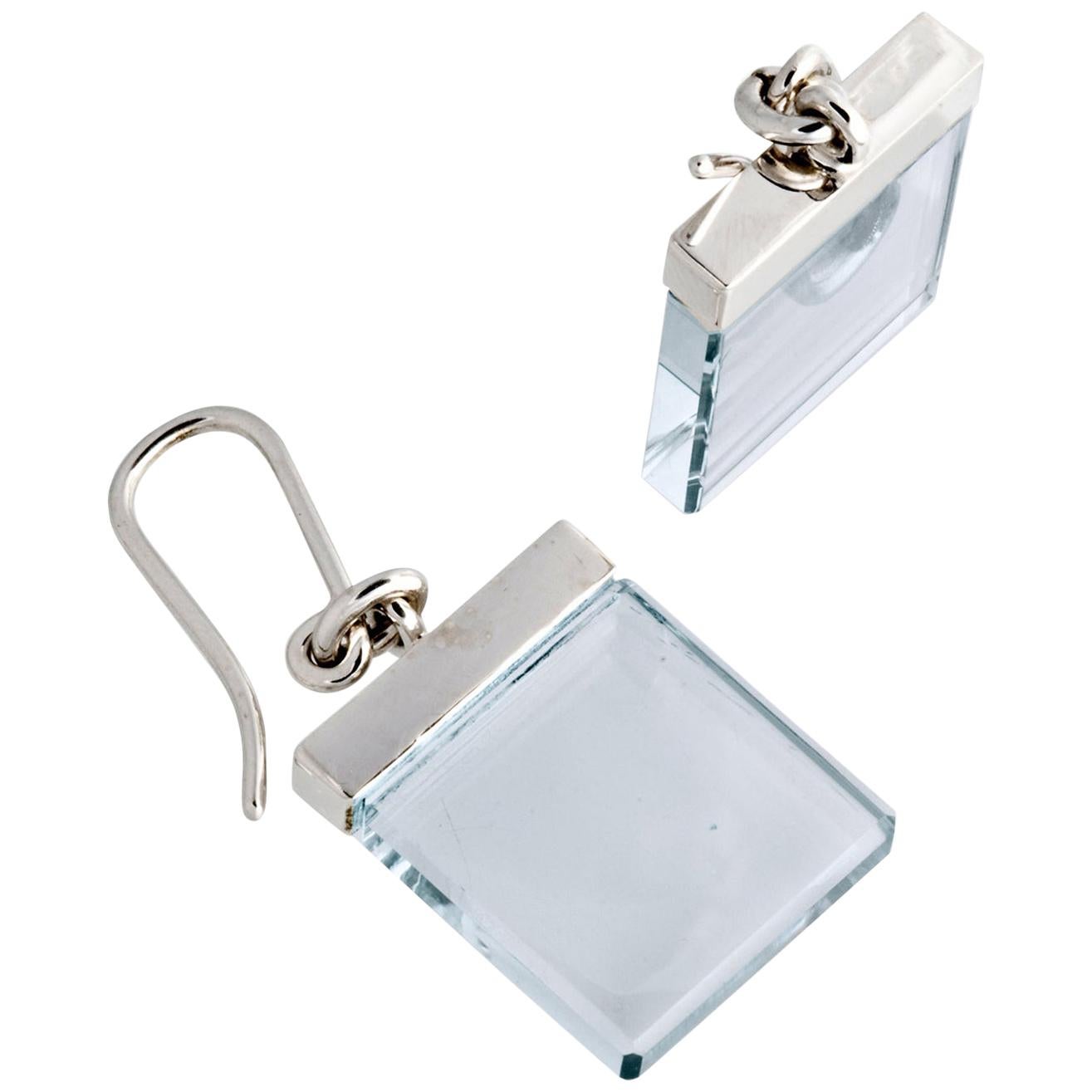 Eighteen Karat White Gold Earrings by Artist with Blue Quartz For Sale