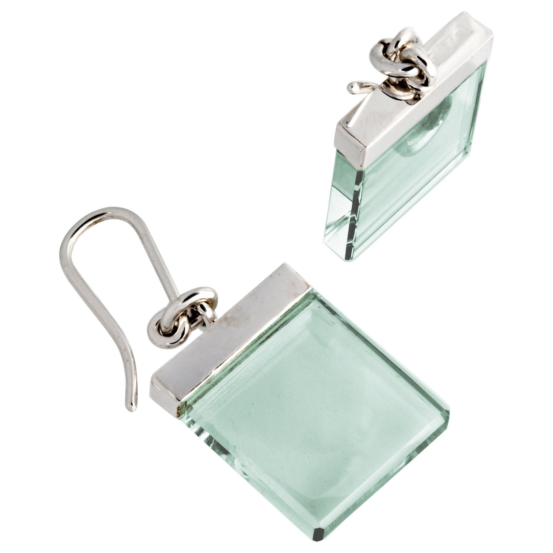 Eighteen Karat White Gold Earrings with Green Quartzes Featured in Vogue For Sale