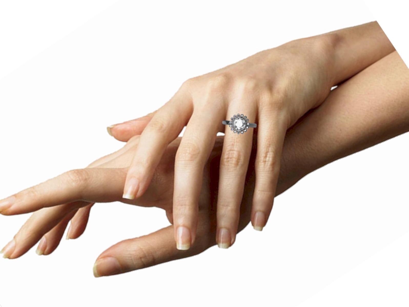 For Sale:  18 Karat White Gold Art Deco GIA Diamond Inspired Flower Engagement Ring 2