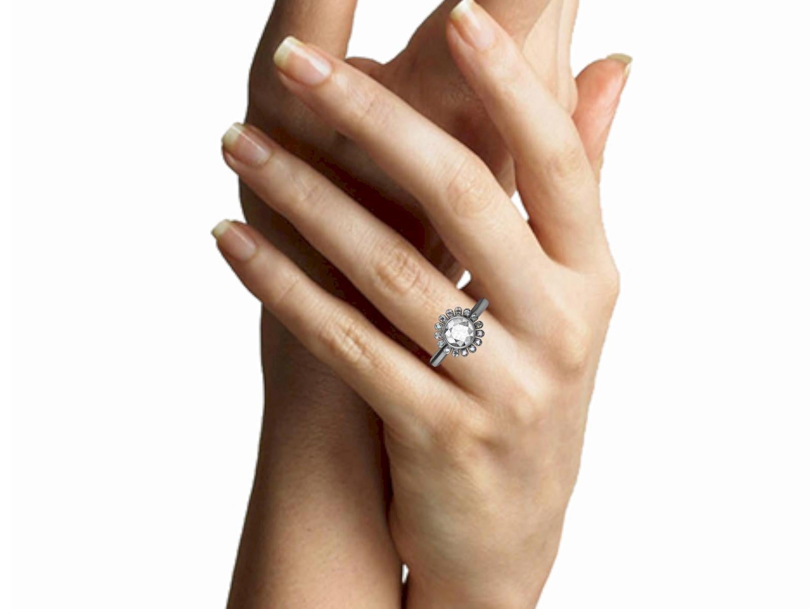 For Sale:  18 Karat White Gold Art Deco GIA Diamond Inspired Flower Engagement Ring 3