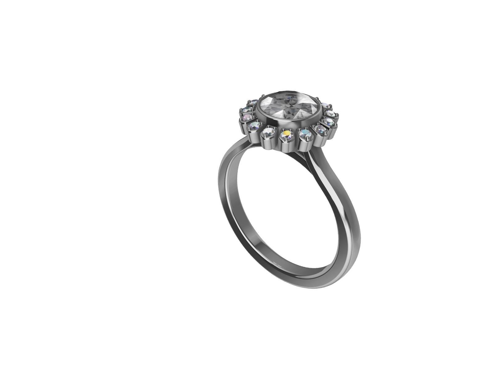 Im Angebot: 18 Karat Weißgold Art Deco GIA inspirierter Blumen-Verlobungsring mit Diamanten () 4