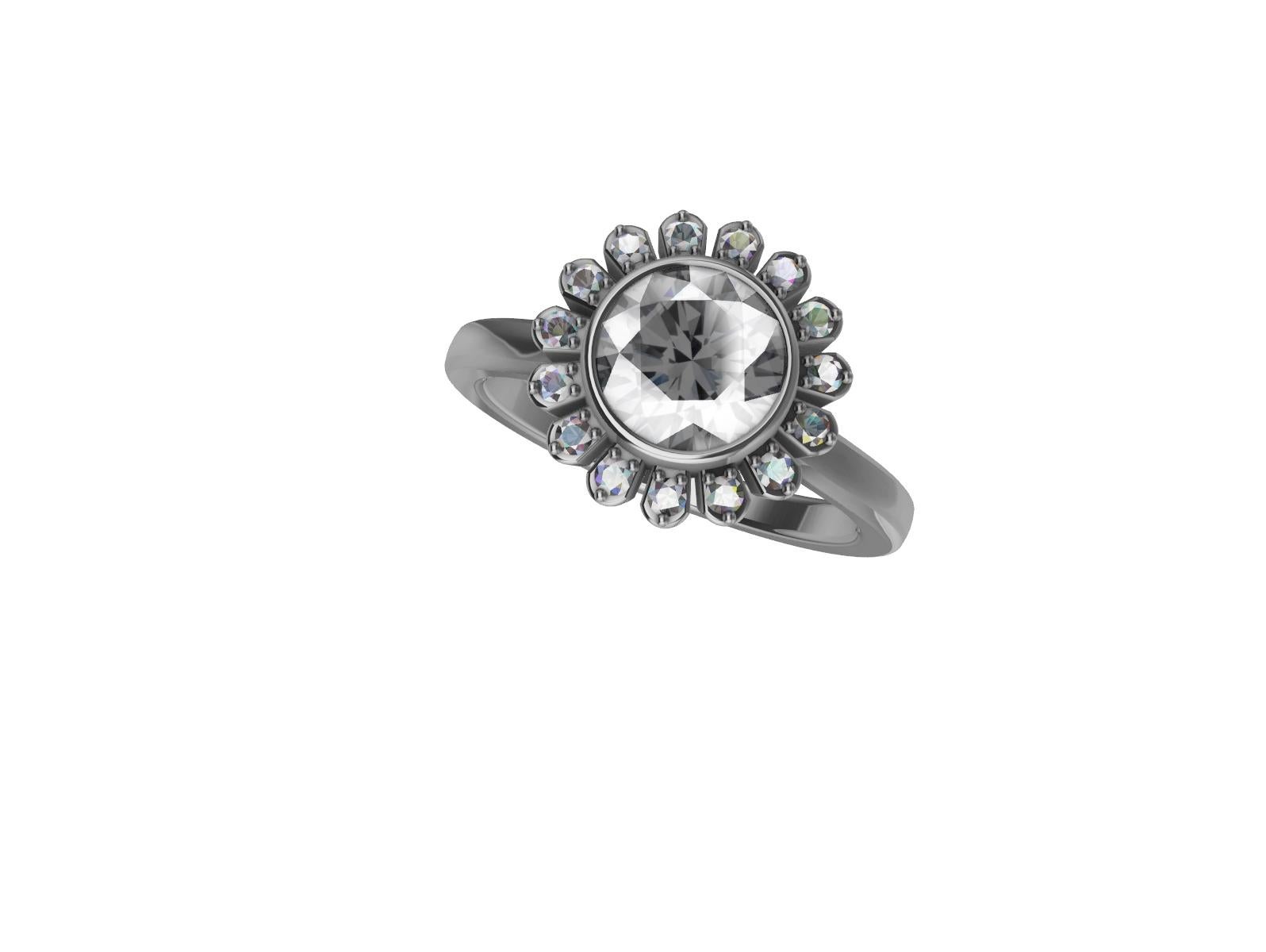 For Sale:  18 Karat White Gold Art Deco GIA Diamond Inspired Flower Engagement Ring 5
