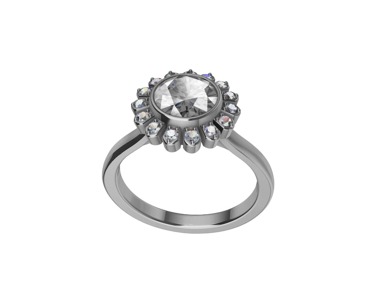 For Sale:  18 Karat White Gold Art Deco GIA Diamond Inspired Flower Engagement Ring 6